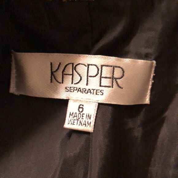 Kasper 6 Striped Elegant Evening Green White Orange Black Metallic Tweed Jacket - Picture 10 of 13